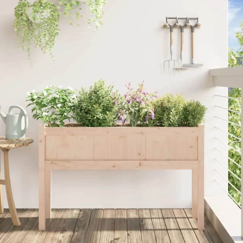 vidaXL Jardinera con patas madera maciza de pino 110x31x70 cm Pino natural Best