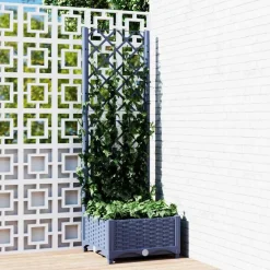 vidaXL Jardinera de jardín con enrejado azul grisáceo 40x40x121,5 cm PP Gris azulado Online
