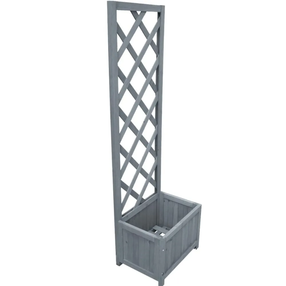 vidaXL Jardinera enrejada madera maciza de abeto 40x30x135 cm Gris Clearance