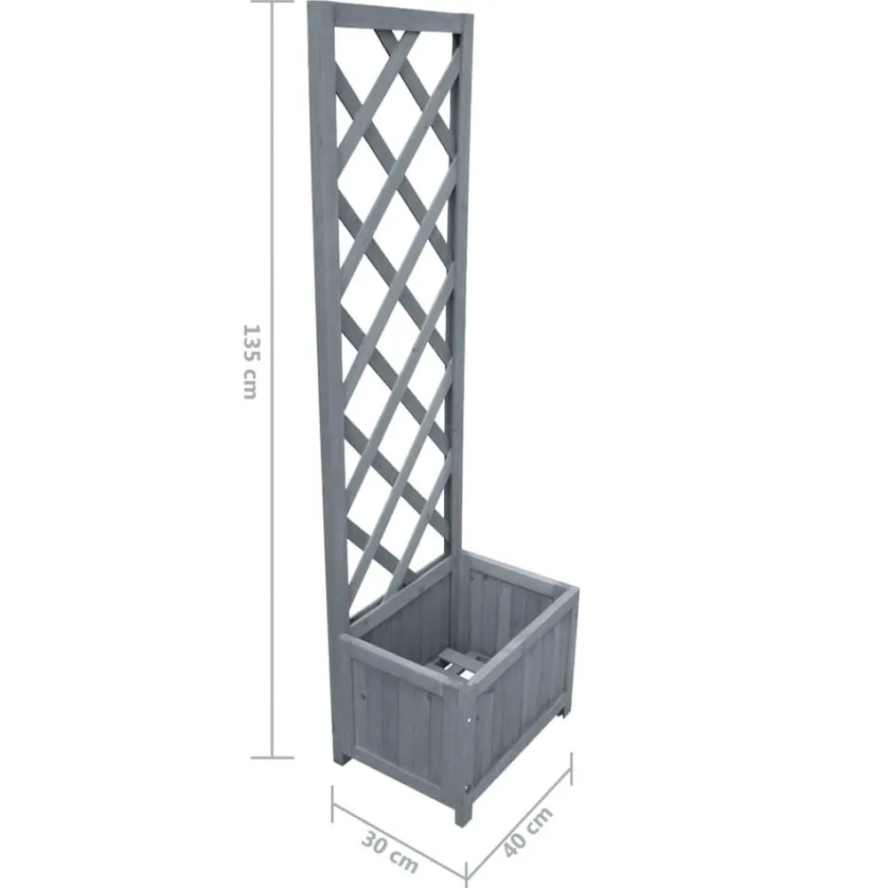 vidaXL Jardinera enrejada madera maciza de abeto 40x30x135 cm Gris Clearance