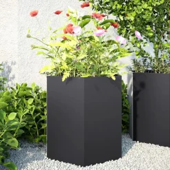 vidaXL Jardinera hexagonal acero negra 46x40x45 cm Acero/Negro New