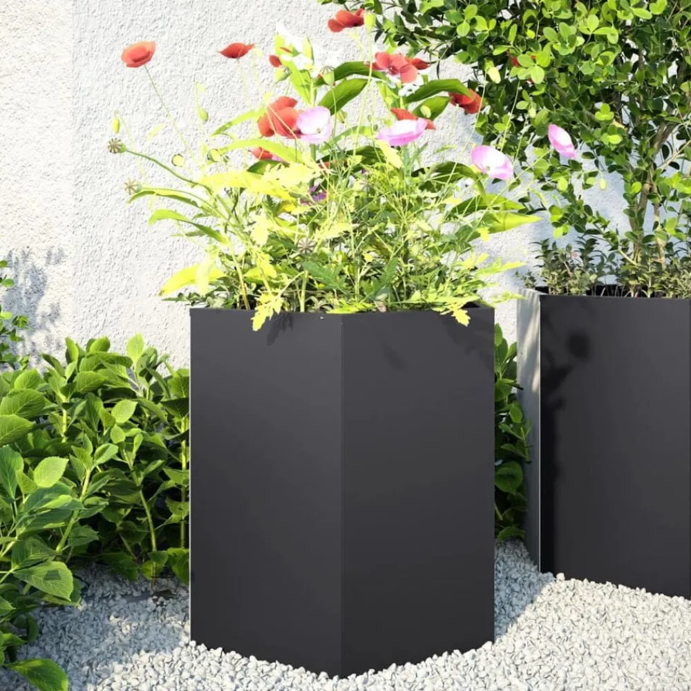 vidaXL Jardinera hexagonal acero negra 46x40x45 cm Acero/Negro New