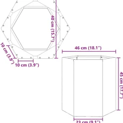 vidaXL Jardinera hexagonal acero negra 46x40x45 cm Acero/Negro New