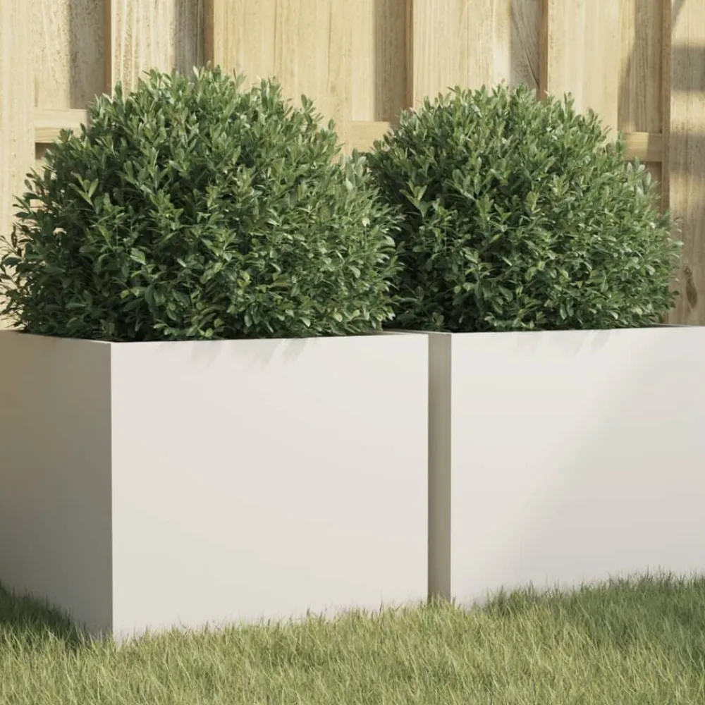 vidaXL Jardín-Jardineras 2 unidades acero blanco 32x30x29 cm