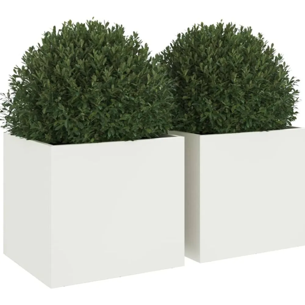 vidaXL Jardín-Jardineras 2 unidades acero blanco 32x30x29 cm