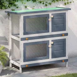 vidaXL Productos Para Mascotas-Jaula conejera con 4 puertas madera