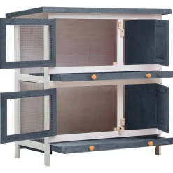 vidaXL Productos Para Mascotas-Jaula conejera con 4 puertas madera