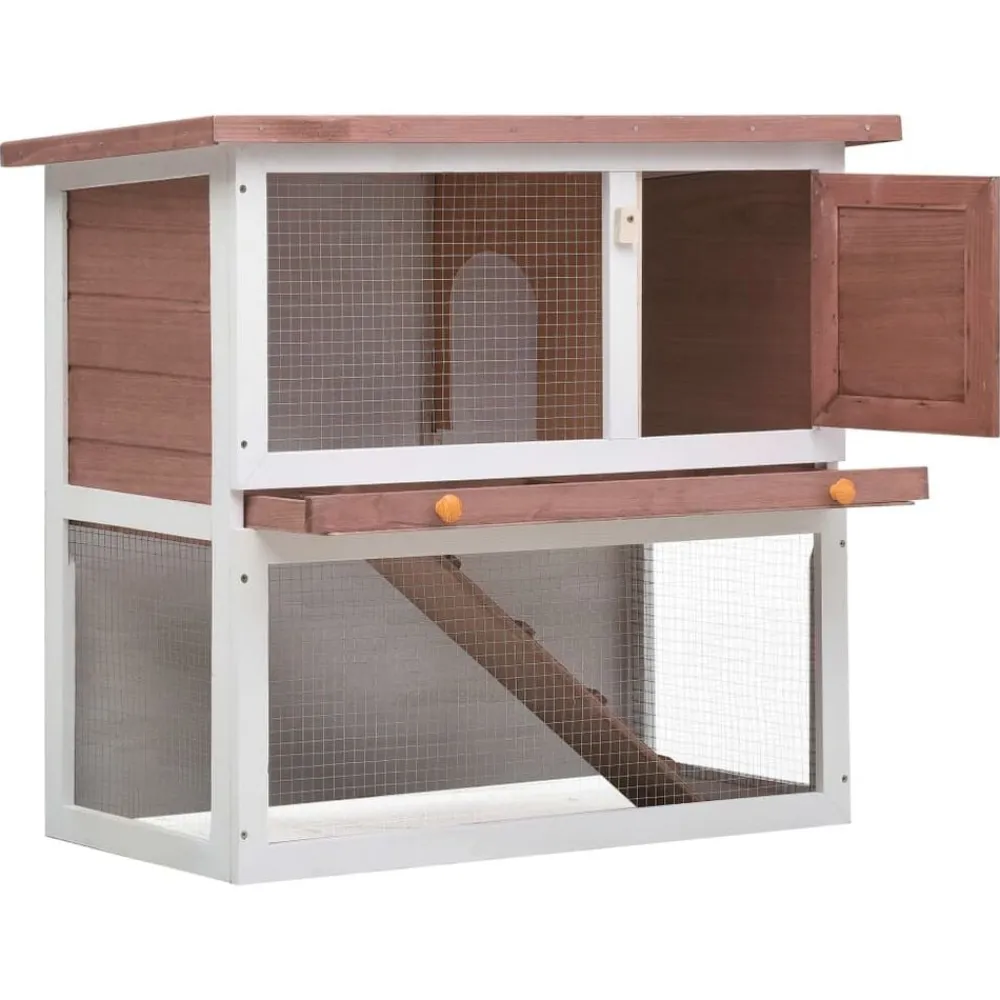 vidaXL Jaula conejera con 1 puerta madera marrón Marrón Hot