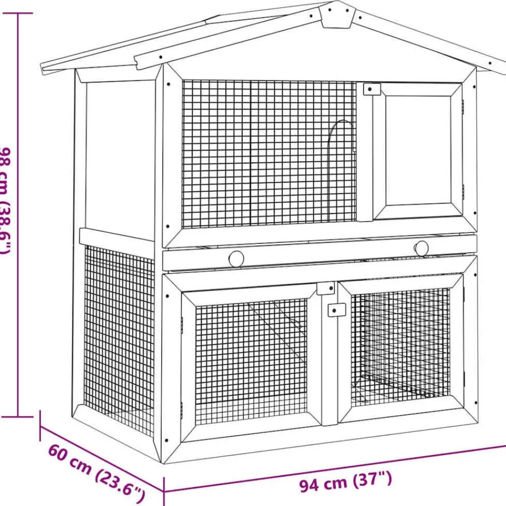 vidaXL Productos Para Mascotas-Jaula conejera con 3 puertas madera