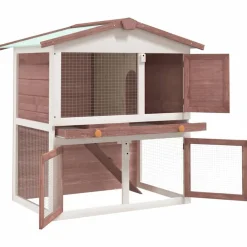 vidaXL Jaula conejera con 3 puertas madera marrón Marr&oacute;n Online