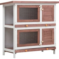 vidaXL Jaula conejera con 4 puertas madera marrón Marr&oacute;n Online
