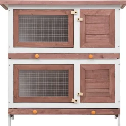 vidaXL Jaula conejera con 4 puertas madera marrón Marr&oacute;n Online