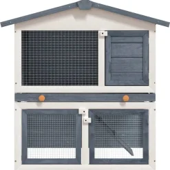 vidaXL Jaula conejera con 3 puertas madera Gris Clearance