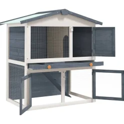 vidaXL Jaula conejera con 3 puertas madera Gris Clearance