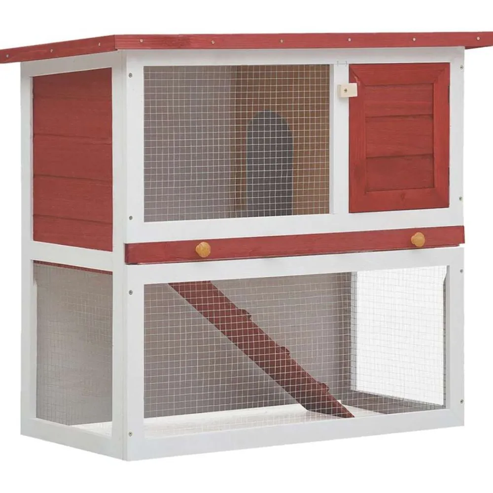 vidaXL Jaula conejera con 1 puerta madera Rojo Online
