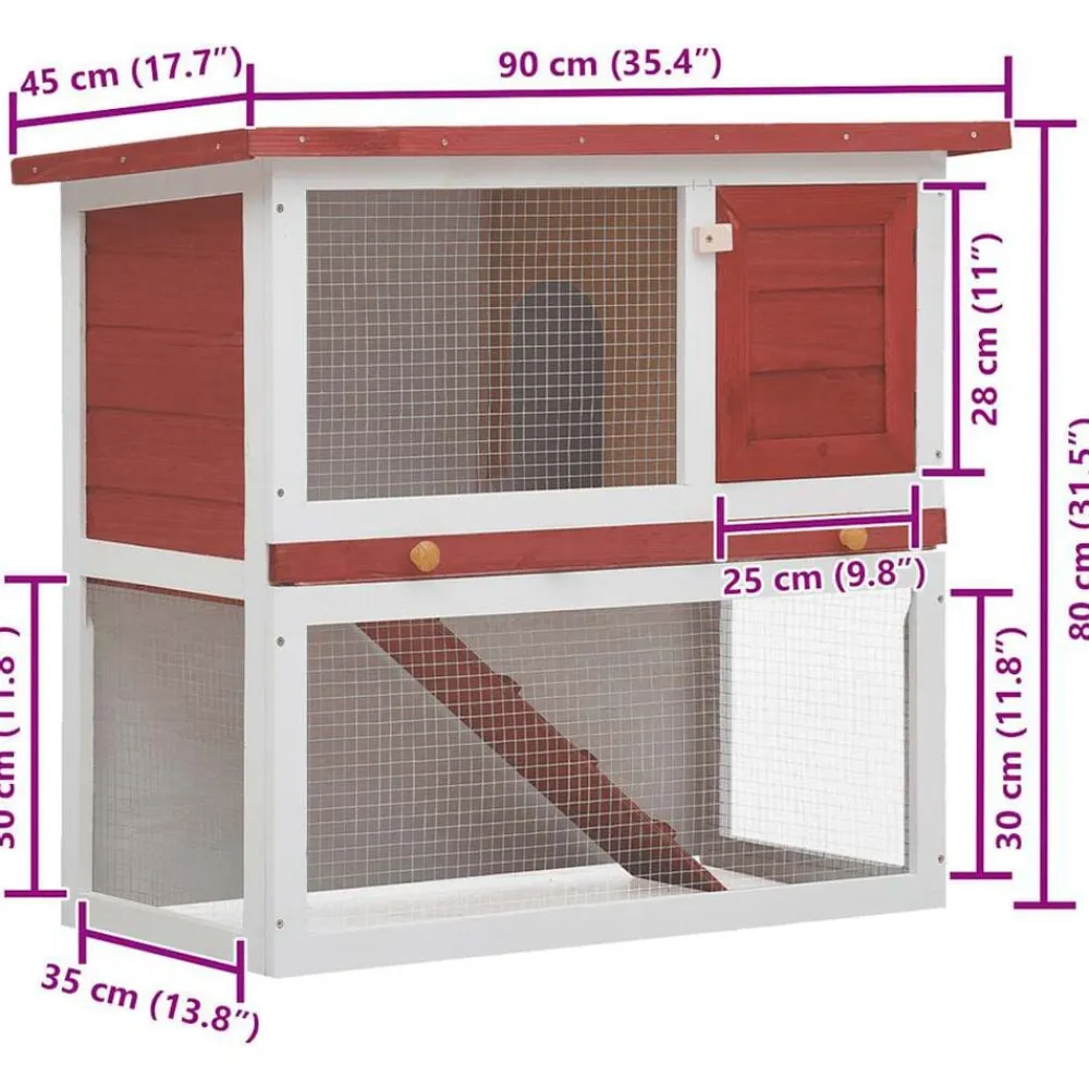 vidaXL Jaula conejera con 1 puerta madera Rojo Online