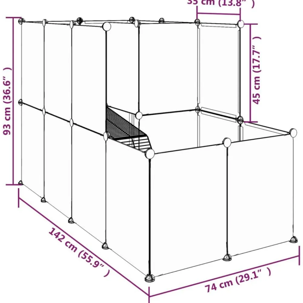 vidaXL Productos Para Mascotas-Jaula de animales pequeños PP y acero 142x74x93 cm