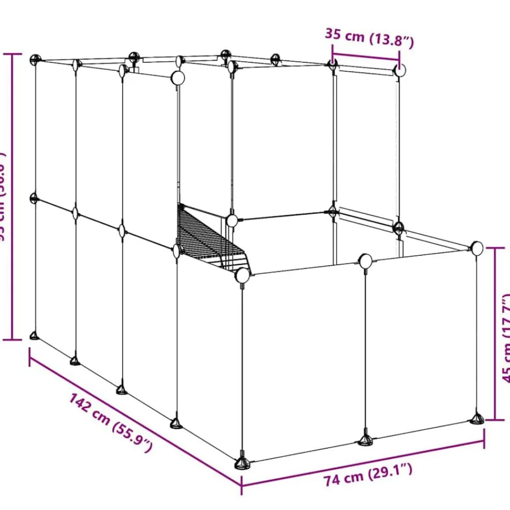 vidaXL Productos Para Mascotas-Jaula de animales pequeños PP y acero 142x74x93 cm
