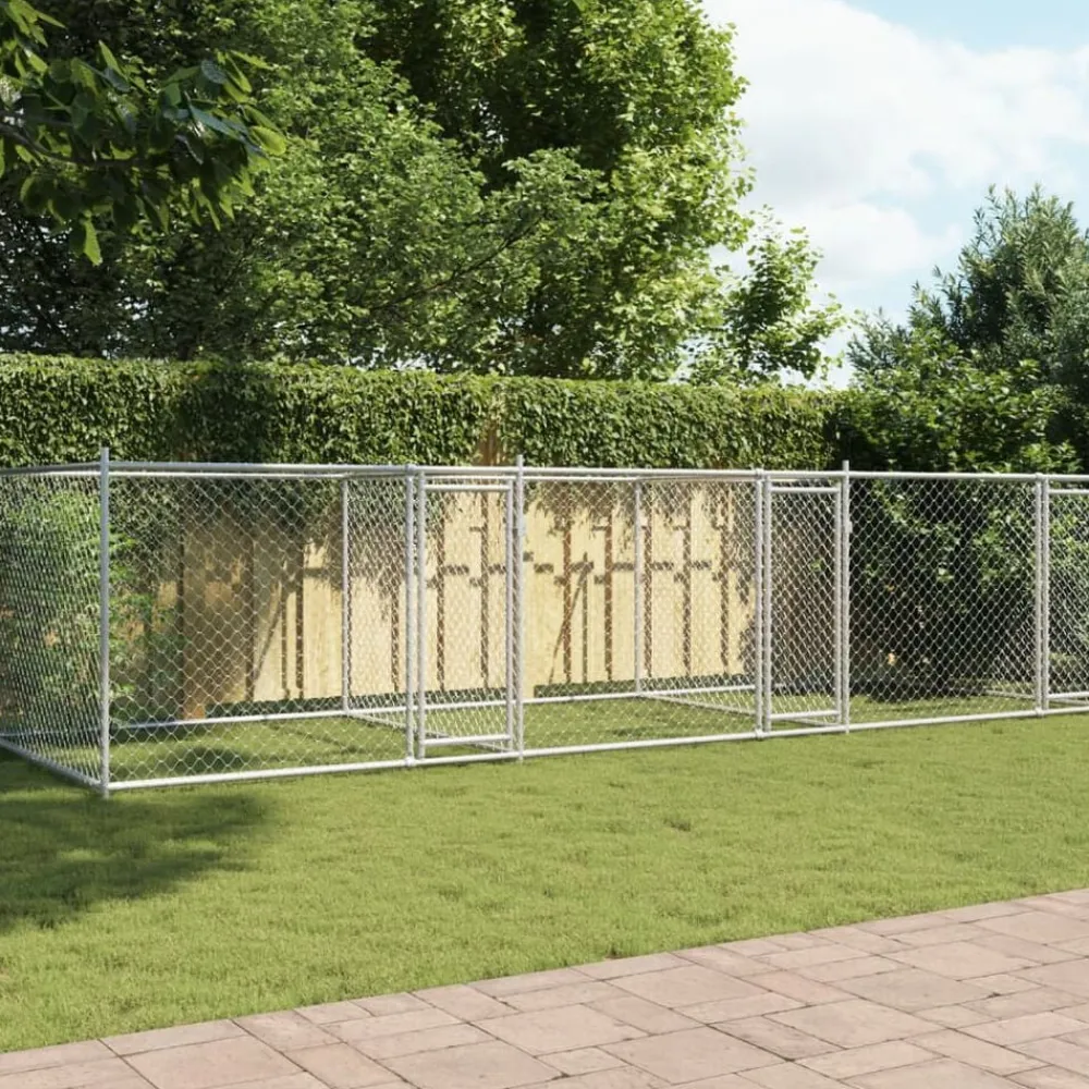 vidaXL Productos Para Mascotas-Jaula de perros con puertas acero galvanizado gris 6x2x1,5 m