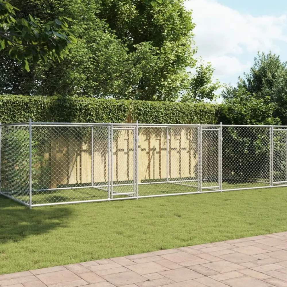 vidaXL Productos Para Mascotas-Jaula de perros con puertas acero galvanizado gris 6x2x1,5 m