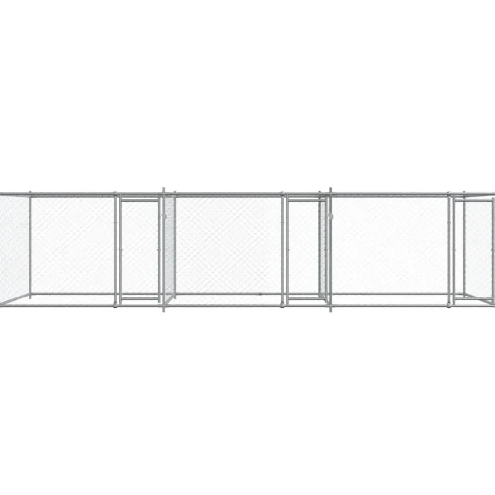 vidaXL Productos Para Mascotas-Jaula de perros con puertas acero galvanizado gris 6x2x1,5 m