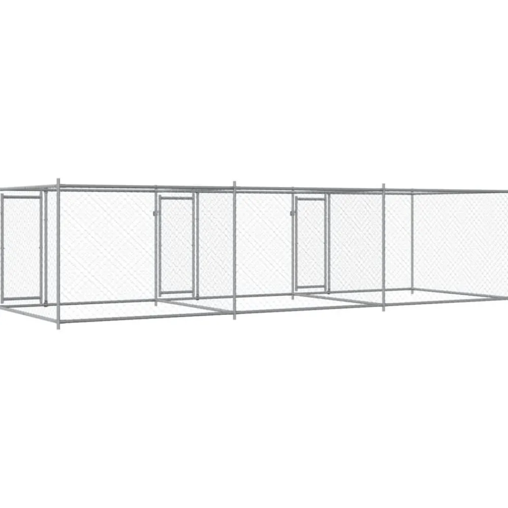 vidaXL Productos Para Mascotas-Jaula de perros con puertas acero galvanizado gris 6x2x1,5 m