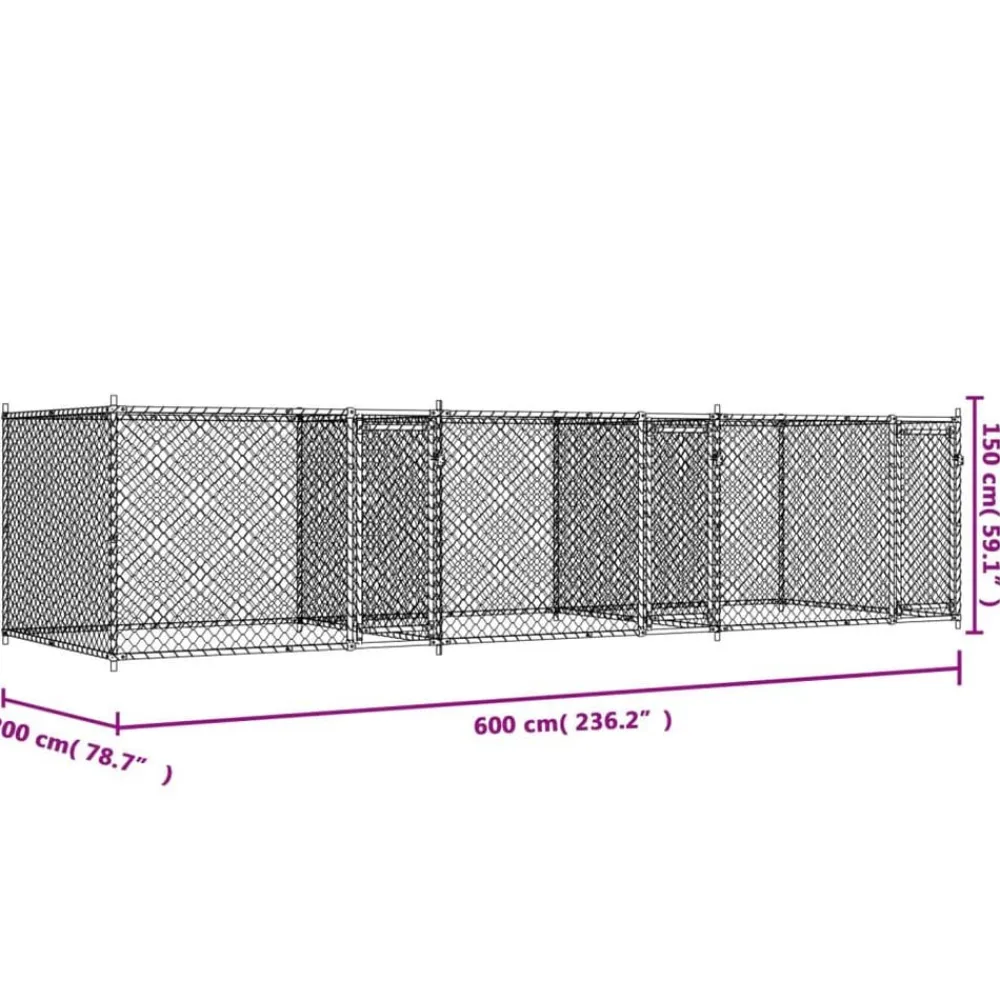 vidaXL Productos Para Mascotas-Jaula de perros con puertas acero galvanizado gris 6x2x1,5 m