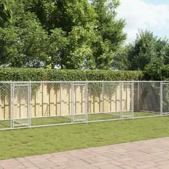 vidaXL Productos Para Mascotas-Jaula de perros con puertas acero galvanizado gris 12x2x1,5 m