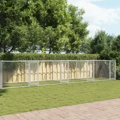 vidaXL Productos Para Mascotas-Jaula de perros con puertas acero galvanizado gris 12x2x1,5 m