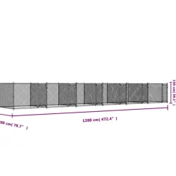vidaXL Productos Para Mascotas-Jaula de perros con puertas acero galvanizado gris 12x2x1,5 m