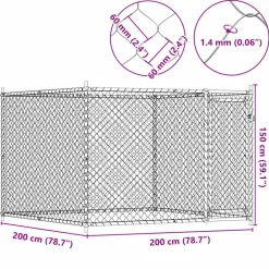 vidaXL Jaula de perros con puerta acero galvanizado gris 2x2x1,5 m Outlet