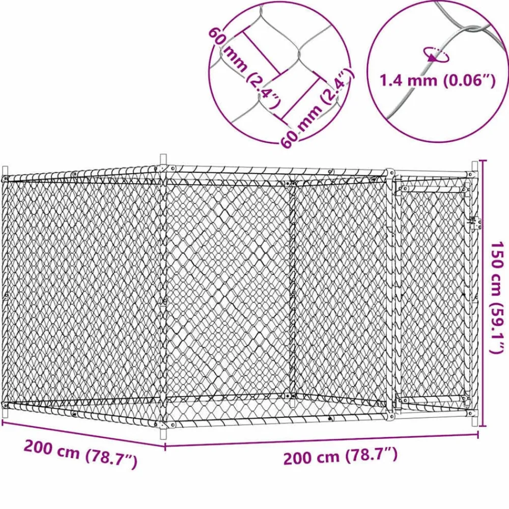 vidaXL Jaula de perros con puerta acero galvanizado gris 2x2x1,5 m Outlet