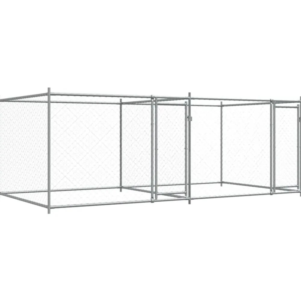 vidaXL Productos Para Mascotas-Jaula de perros con puertas acero galvanizado gris 4x2x1,5 m