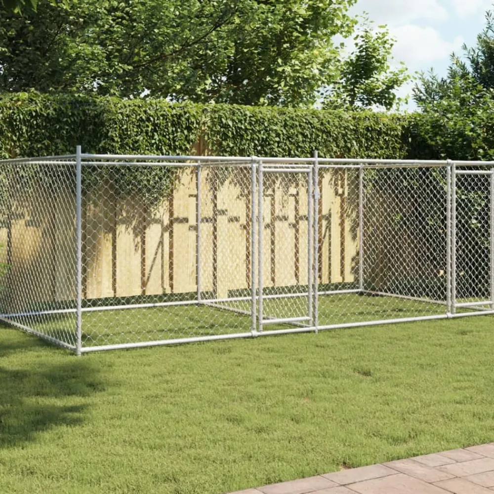 vidaXL Productos Para Mascotas-Jaula de perros con puertas acero galvanizado gris 4x2x1,5 m