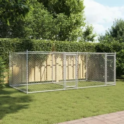 vidaXL Productos Para Mascotas-Jaula de perros con puertas acero galvanizado gris 4x2x1,5 m