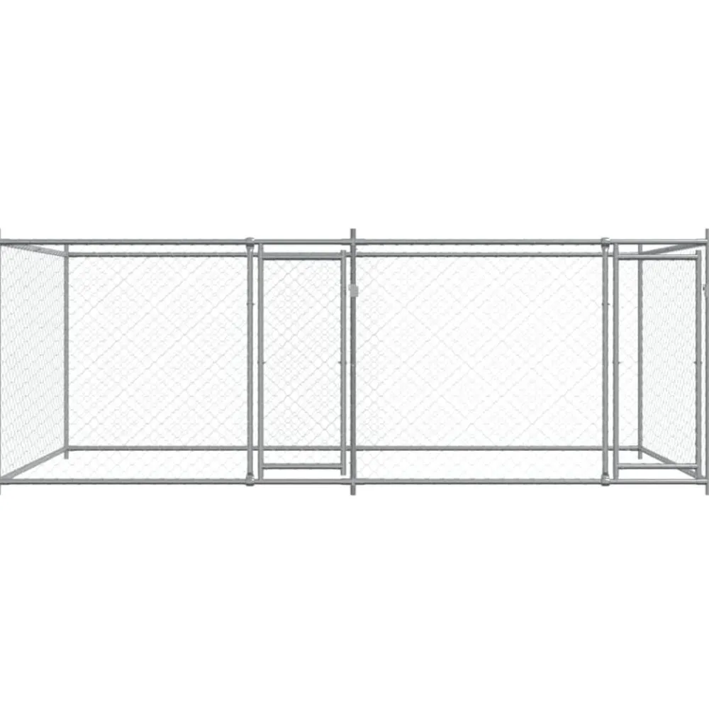 vidaXL Productos Para Mascotas-Jaula de perros con puertas acero galvanizado gris 4x2x1,5 m