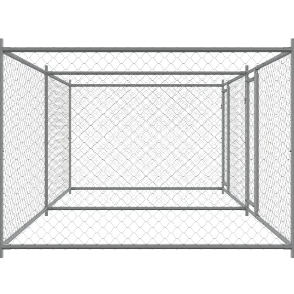 vidaXL Productos Para Mascotas-Jaula de perros con puertas acero galvanizado gris 4x2x1,5 m