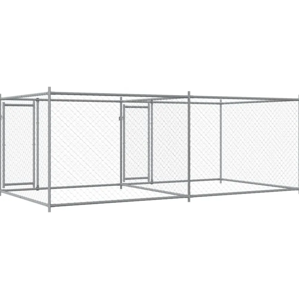 vidaXL Productos Para Mascotas-Jaula de perros con puertas acero galvanizado gris 4x2x1,5 m