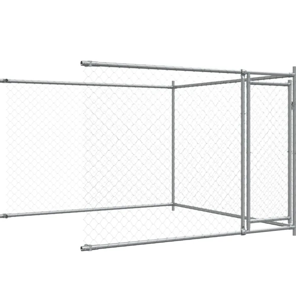 vidaXL Productos Para Mascotas-Jaula de perros con puertas acero galvanizado gris 4x2x1,5 m