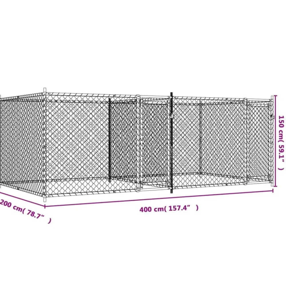 vidaXL Productos Para Mascotas-Jaula de perros con puertas acero galvanizado gris 4x2x1,5 m