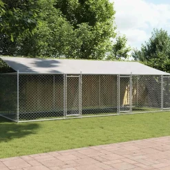 vidaXL Productos Para Mascotas-Jaula de perros techo y puertas acero galvanizado gris 6x2x2 m