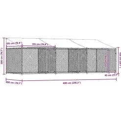 vidaXL Productos Para Mascotas-Jaula de perros techo y puertas acero galvanizado gris 6x2x2 m