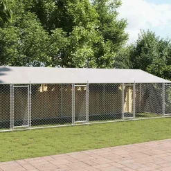 vidaXL Productos Para Mascotas-Jaula de perros techo y puertas acero galvanizado gris 10x2x2 m