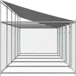 vidaXL Productos Para Mascotas-Jaula de perros techo y puertas acero galvanizado gris 10x2x2 m
