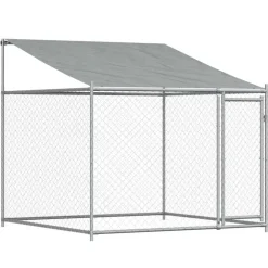 vidaXL Productos Para Mascotas-Jaula de perros techo y puertas acero galvanizado gris 10x2x2 m