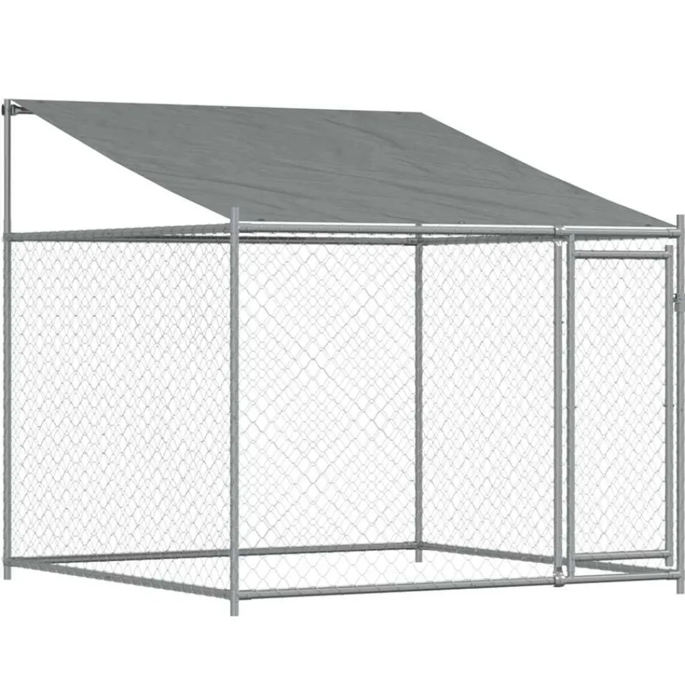 vidaXL Productos Para Mascotas-Jaula de perros techo y puerta acero galvanizado gris 2x2x2 m