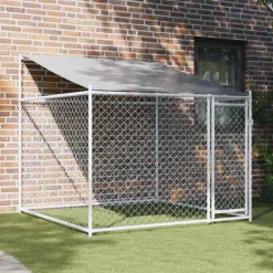 vidaXL Productos Para Mascotas-Jaula de perros techo y puerta acero galvanizado gris 2x2x2 m