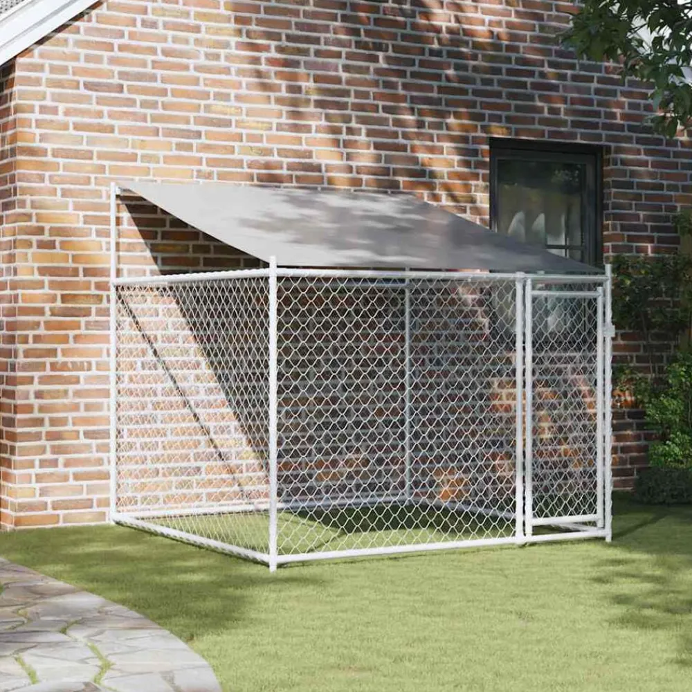 vidaXL Productos Para Mascotas-Jaula de perros techo y puerta acero galvanizado gris 2x2x2 m
