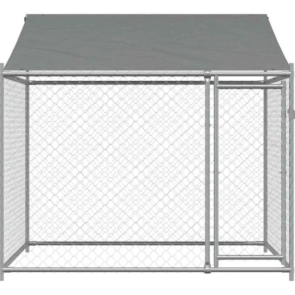 vidaXL Productos Para Mascotas-Jaula de perros techo y puerta acero galvanizado gris 2x2x2 m