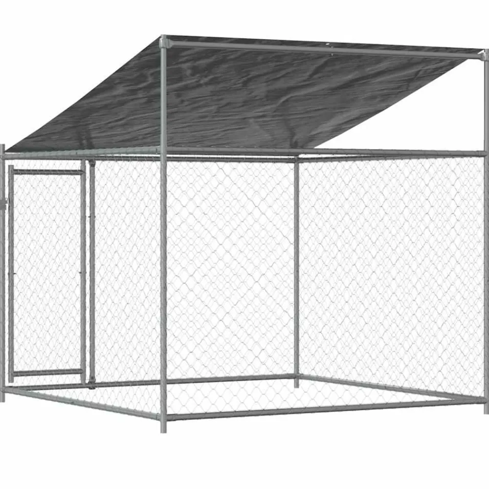 vidaXL Productos Para Mascotas-Jaula de perros techo y puerta acero galvanizado gris 2x2x2 m